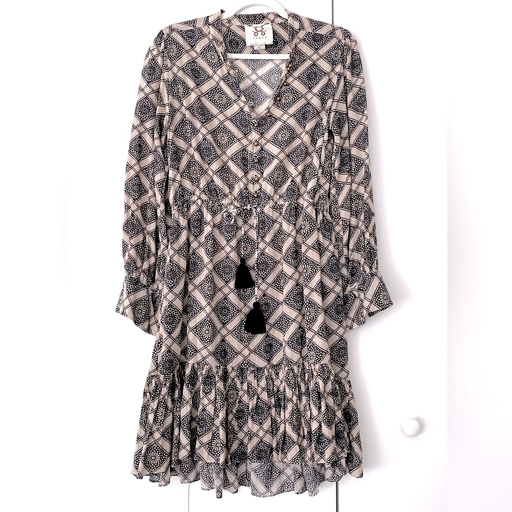 Figue cream and dark navy Emma Graphic Bahia Tie Print dress